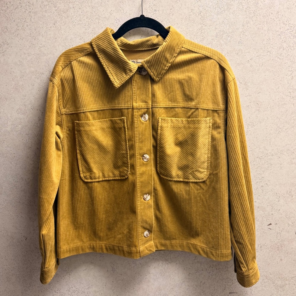Democracy S Womens Mustard Yellow Corduroy Print Retro Utility Shacket‎ Jacket